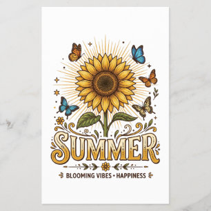 Levendige bloeiende zomer zonnebloem met vlinders flyer