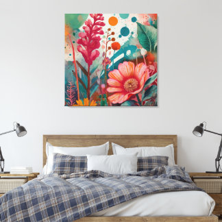 Levendige Bloemen Acryl Kunstwerk Kleurrijke Botan Canvas Afdruk