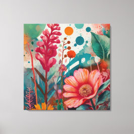 Levendige Bloemen Acryl Kunstwerk Kleurrijke Botan Canvas Afdruk