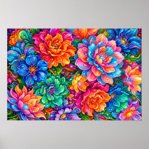 Levendige Bloemen Droomlandschap – Psychedelische  Poster