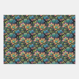 Levendige bloemen fantasie inpakpapier vel