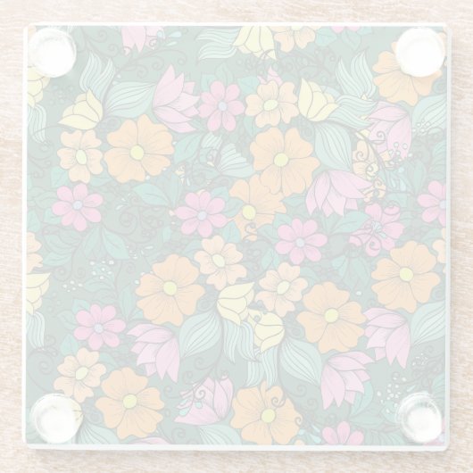 Levendige bloemen: groene achtergrond . glazen onderzetter (Achterkant)