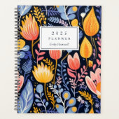 Levendige Bloemen Hand geschilderd Blauw Monogram  Planner (Voorkant)