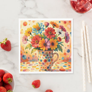 Levendige Bloemen, Kleurrijke Stippen, Servet