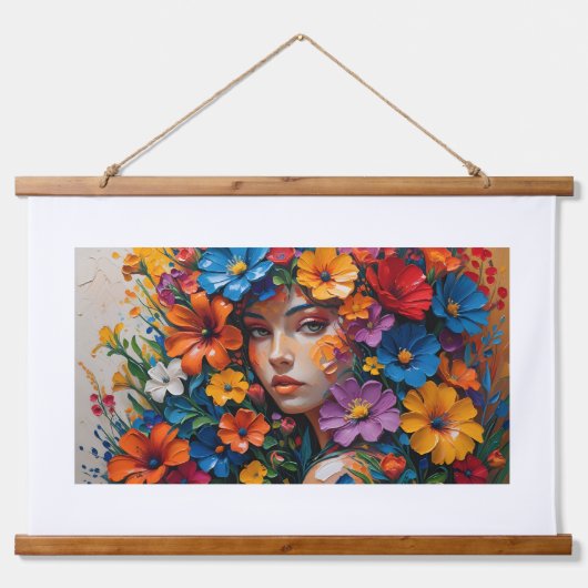 Levendige Bloemen Kroon Godin Acryl Schilderkunst Hangend Wandkleed (Voorkant)