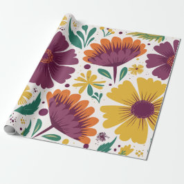 Levendige bloemen met Paarse en gele bloemen Cadeaupapier