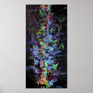 Levendige bloemen op zwart afdrukken poster