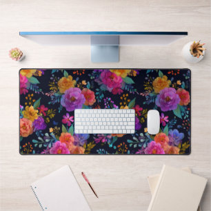 Levendige bloemen op zwart Elegante Bloemen Bureaumat