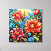 Levendige bloemen stretched canvas print (Voorkant)
