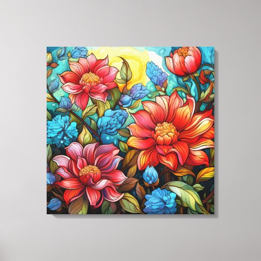 Levendige bloemen stretched canvas print (Voorkant)