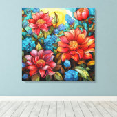 Levendige bloemen stretched canvas print (Insitu (Houten vloer))