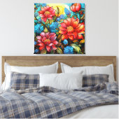 Levendige bloemen stretched canvas print (Insitu (Slaapkamer))