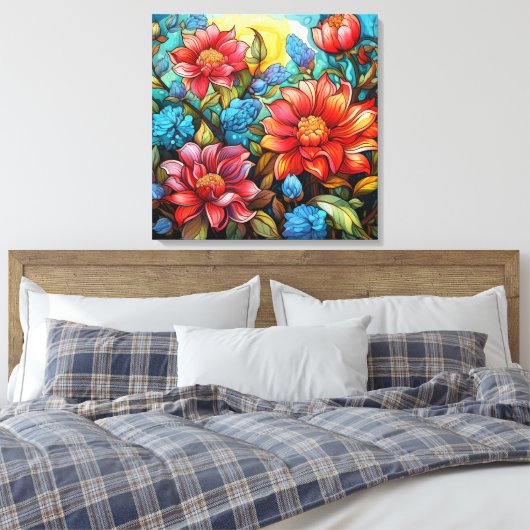Levendige bloemen stretched canvas print (Insitu (Slaapkamer))
