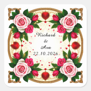 Levendige bloemenkaderontwerp vierkante sticker