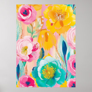 Levendige bloemenkunstprint poster