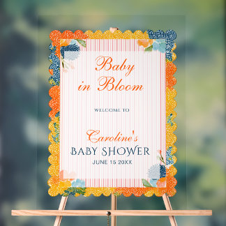 Levendige bloemenschelpen Baby in Bloom Welkom Acryl Bord