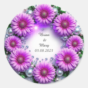 Levendige bloemenslingers met kleurrijke bloesems ronde sticker