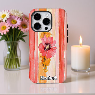 Levendige bloemenstrepen iPhone 16 pro hoesje