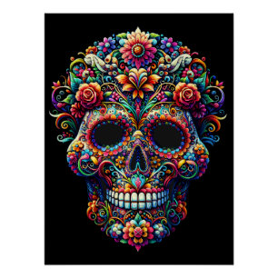 Levendige bloemensuiker schedel kunstwerk perfect poster