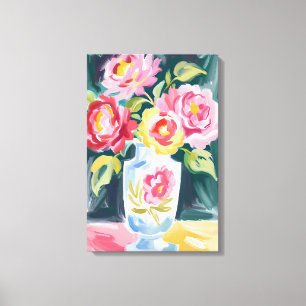 Levendige bloemenvaas schilderij canvas afdruk