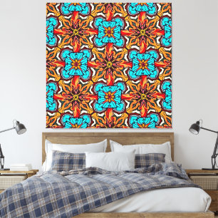 Levendige Bloemige Mandala Herhalings Kunst Canvas Afdruk