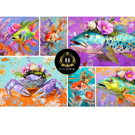 Levendige  Bloemkrab Decoupage Tissuepapier