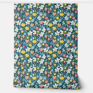 Levendige bloemmedley behang