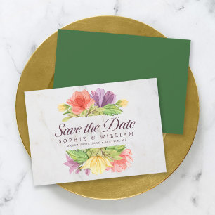 Levendige Bloesems Marmer Bewaar de Datum Save The Date