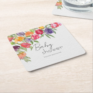 Levendige Blooms Bright Tulips Baby shower Vierkante Kartonnen Onderzetter