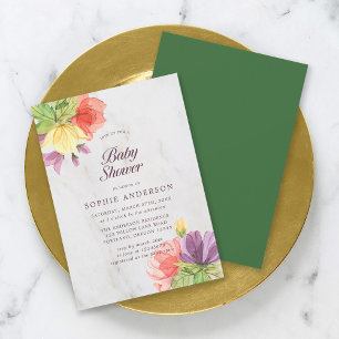 Levendige Blooms Marmeren Baby shower Kaart