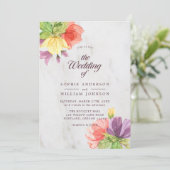Levendige Blooms Marmeren Bruiloft Kaart (Staand voorkant)