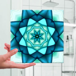 Levendige Blue Turquoise Floral Star keramische Te Tegeltje