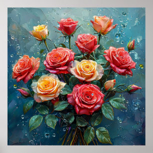 Levendige boeket rozen poster