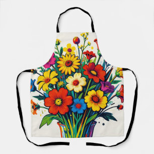 Levendige boeket van wilde bloemen in folk art-sti schort