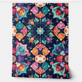 Levendige Boheemse Mandala Kleurrijke Bloemen Folk Behang