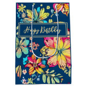 Levendige Boho Bloemen Bohemian Flower Gelukkige V Medium Cadeauzakje (Achterkant)