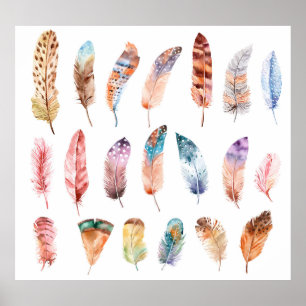 Levendige Boho Feathers: Waterverf Illustratie Poster