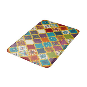 Levendige Boho Geometrische Patchwork Tegelpatroon Badmat
