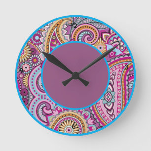 Levendige Boho Paisley Bloemmotief Kleurrijke Ku Ronde Klok