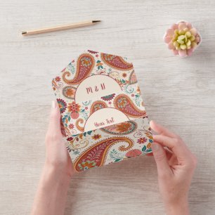 Levendige Boho Paisley witte bloempatroon All In One Uitnodiging