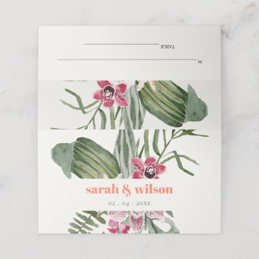 Levendige Boho Perzik Blush Tropische Bloemen Brui (Buitenkant ongevouwen)