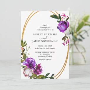 Levendige Bold Bright Paarse Floral Modern Wedding Kaart