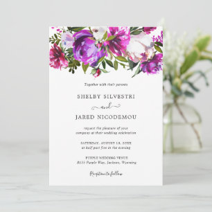 Levendige Bold Bright Paarse Floral Modern Wedding Kaart