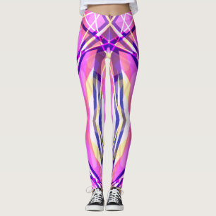 Levendige Bold Roze Blauw Geel Wit Funky Gym Leggings