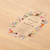 Levendige Bold Waterverf Wildflowers Wedding Acryl Uitnodigingen (Laagn)