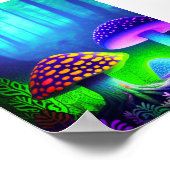 Levendige bosdroomlandschap met grillige paddensto poster (Hoek)