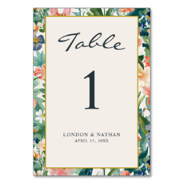 Levendige Botanische Bloemen Bruiloft Tafel Nummer Kaart