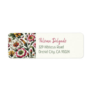 Levendige Botanische Tropische Bloemen Retouradres Etiket