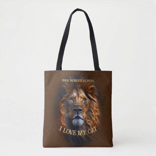 Levendige bruine Canvas tas "I Love My Cat" Aangep (Voorkant)