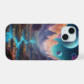 Levendige buitenaardse werelden met neonhemel iPhone 15 hoesje (Achterkant horizontaal)